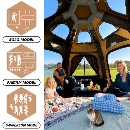 SENLEETO Inflatable Hot Tent with Stove Jack, 6-8 People Luxury 4 Season Inflatable Tents for Camping with Waterproof Large Black-Out Canopy/Rainfly, Glamping Inflatable Tent House Air Tents