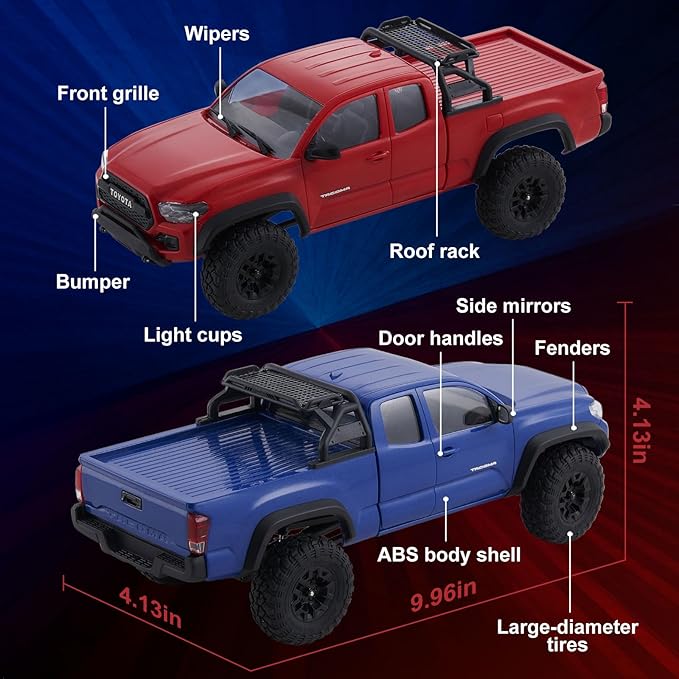 BEEZRC FMS 1/24 RC Crawler FCX24M Tacoma Toyota Official Licensed ABS Hard Body 4WD Off-Road RC Rock Truck2-Speed Transmission Hobby Grade Remote Control Car for Adults RTR Blue