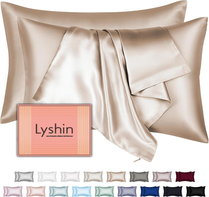 Skiennix Mulberry Silk Pillowcases - 2 Pack Standard Size | Hidden Zipper, Smooth & Breathable, Champagne