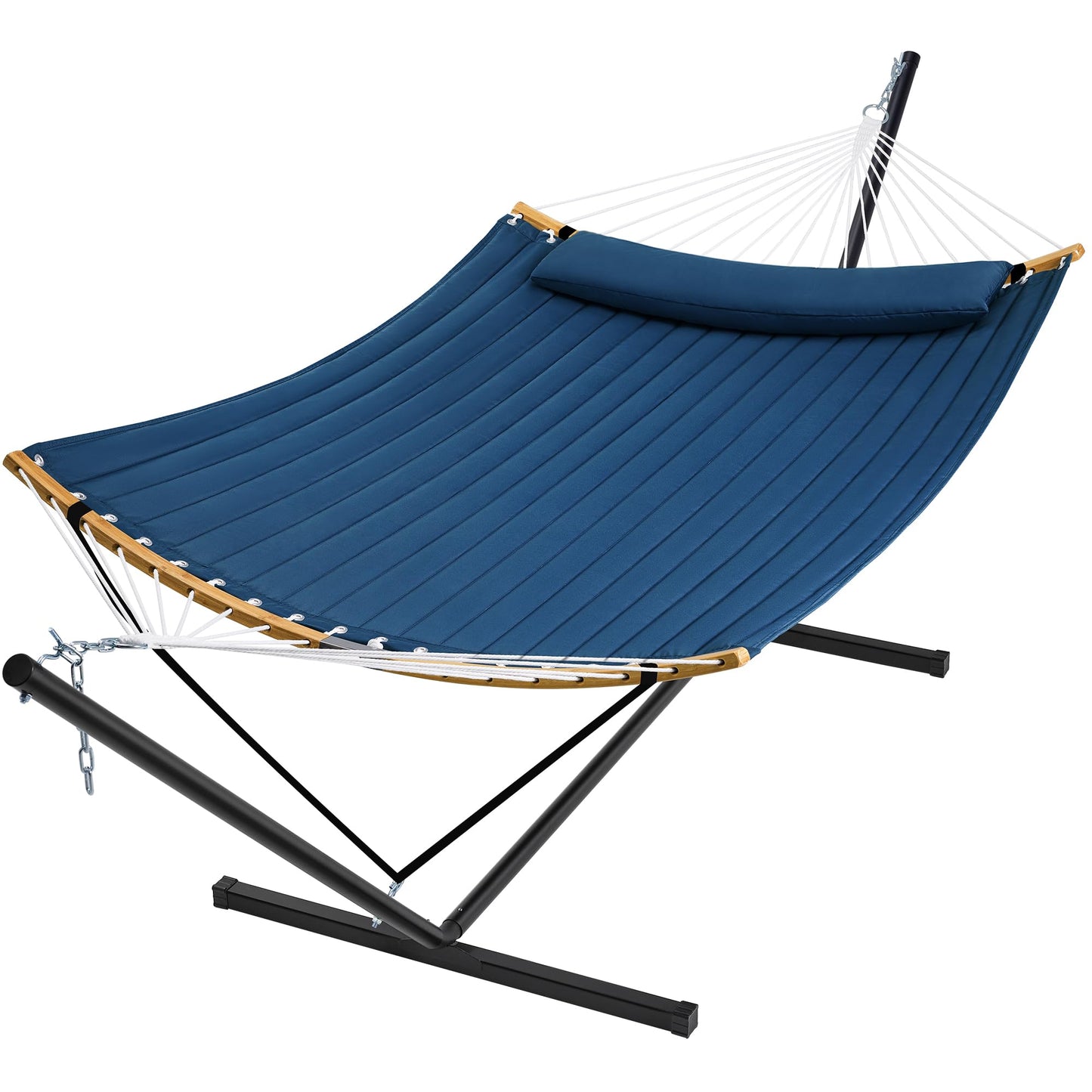 SUPERJARE Curved-Bar Hammock with Stand, 2 Person Heavy Duty Hammock Frame, Detachable Pillow & Portable Carrying Bag, Perfect for Outdoor & Indoor, Navy Blue