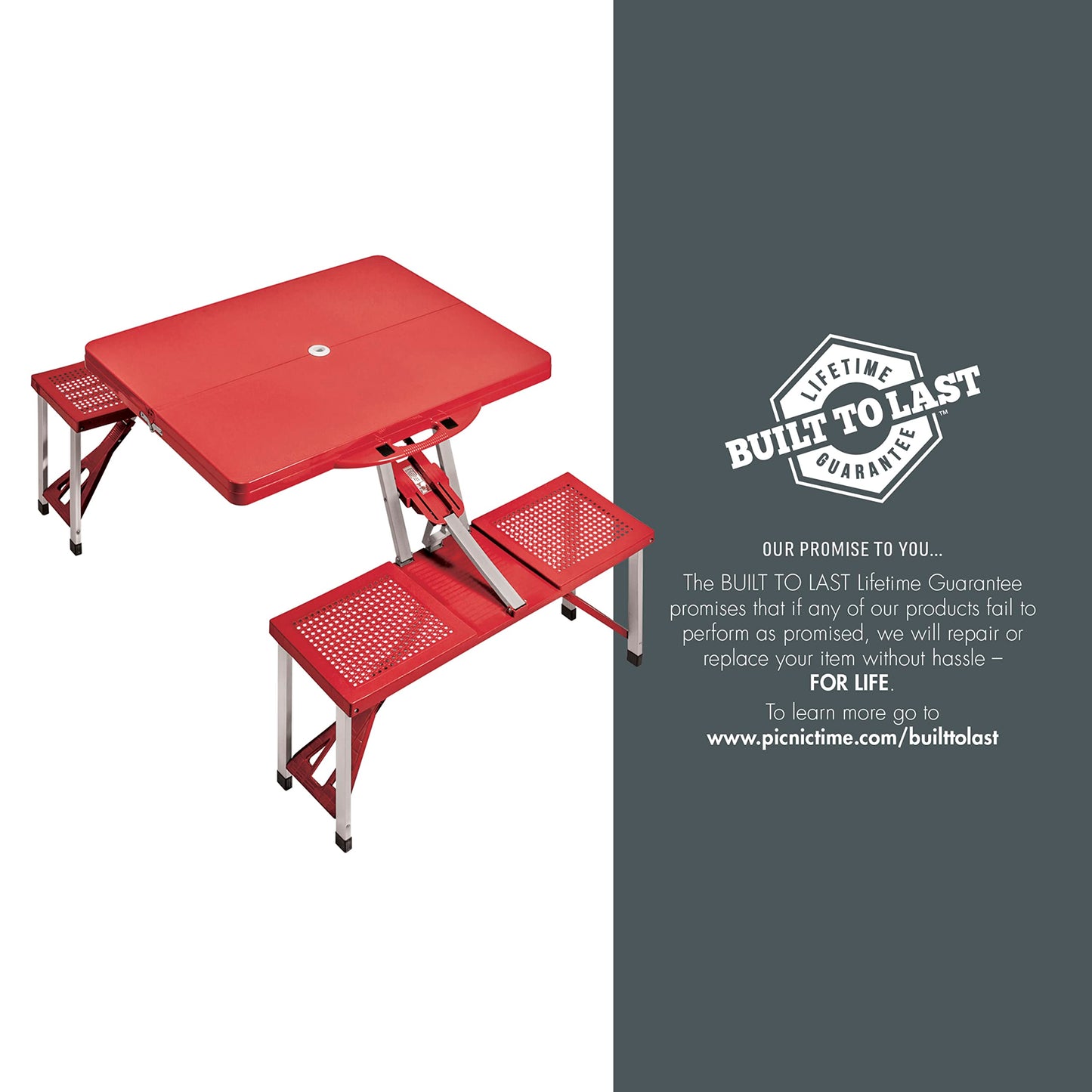 ONIVA - a Picnic Time brand - Folding Picnic Table - Camping Table - Outdoor Table with Umbrella Hole, (Red), 36.2" x 18" x 5.5"