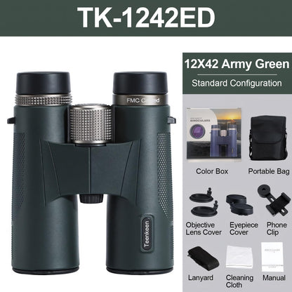 Teenkeen 12x42 ED HD Binoculars for Adults, IPX7 Nitrogen Filled Waterproof & Fogproof Large Eyepiece Low Light Vision Optical System with FMC Coated & BAK4 Prism for Bird Watching Travel Hunting