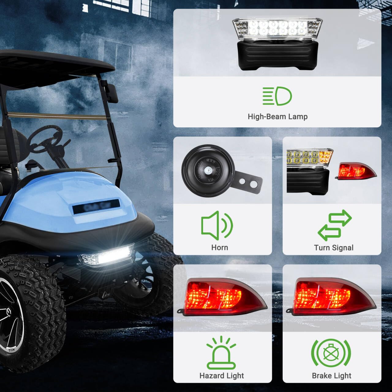 10L0L Deluxe Golf Cart Light Kit for Club Car Precedent 2004-2019, 12V Street Legal Light Kit with Headlight Taillight Turn Signals Switch Horn Brake Pad Hazard Lighting Function