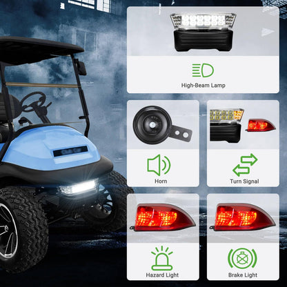 10L0L Deluxe Golf Cart Light Kit for Club Car Precedent 2004-2019, 12V Street Legal Light Kit with Headlight Taillight Turn Signals Switch Horn Brake Pad Hazard Lighting Function