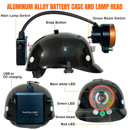 Pseudes T28 5-Color 3000-Yard Coon Hunting Lights – 2000 lm White/Green/Red/Amber Spot & Green Beam, IPX6 Waterproof Night Hunting Headlamp for Varmint, Hog & Coyote Light (with ABS Black hat)