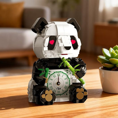 3 in 1 Panda Building Block Set for Kids Age 6+ Cute Animal Brick Alarm Clock Toy with Replace The Eyes Movable Arms and Head Compatible with Lego Creative Home Decor Gift for Adults(853PCS)