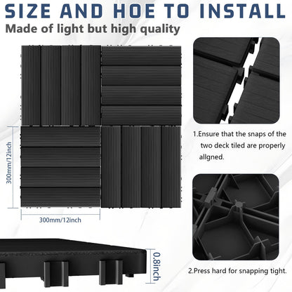 60 Pack Plastic Interlocking Deck Tiles, 60 sq. ft Patio Deck Tile, 12"x12" Indoor Outdoor Non-Slip and Waterproof Patio Floor Decking Tiles for Garden Yard Walkway Balcony Porch Poolside, Dark Gray