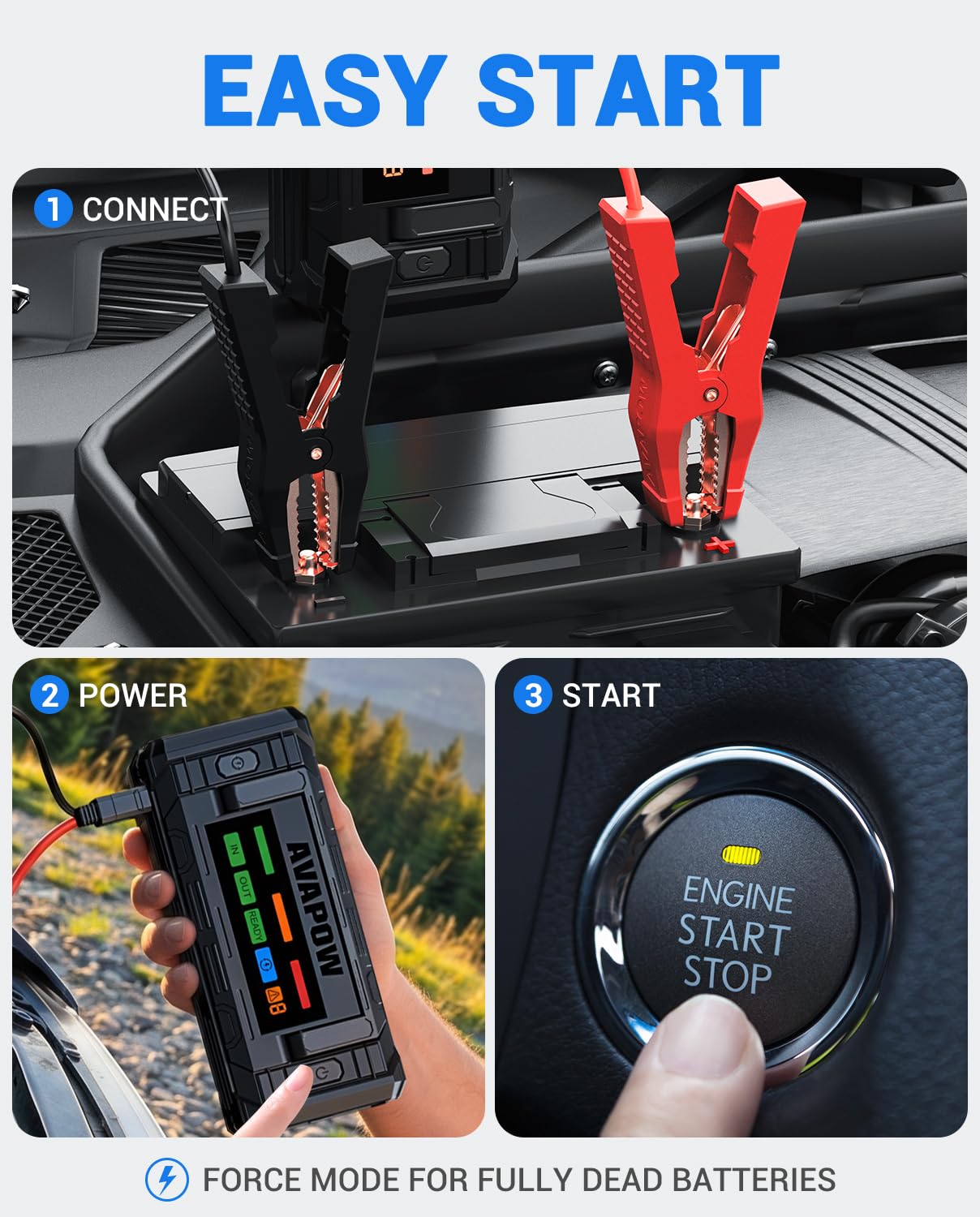 AVAPOW TJ68 10000A Battery Jump Starter Portable with 4" HD Display PD 65W Dual-Way Fast Charging,12V Jump Box, Car Battery Jump Starter for All Gas & Up to All Diesel Engines