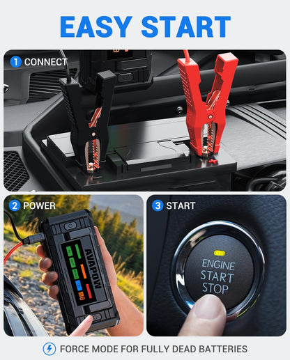 AVAPOW TJ68 10000A Battery Jump Starter Portable with 4" HD Display PD 65W Dual-Way Fast Charging,12V Jump Box, Car Battery Jump Starter for All Gas & Up to All Diesel Engines