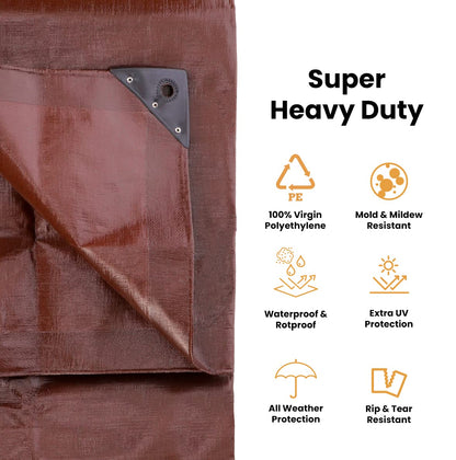 WHITEDUCK Super Heavy Duty Poly Tarp Cover 16 Mil & 10 Mil with Grommets and Reinforced Edges (Brown, White & Silver Black) (Brown- 16 Mil, 40' x 60')