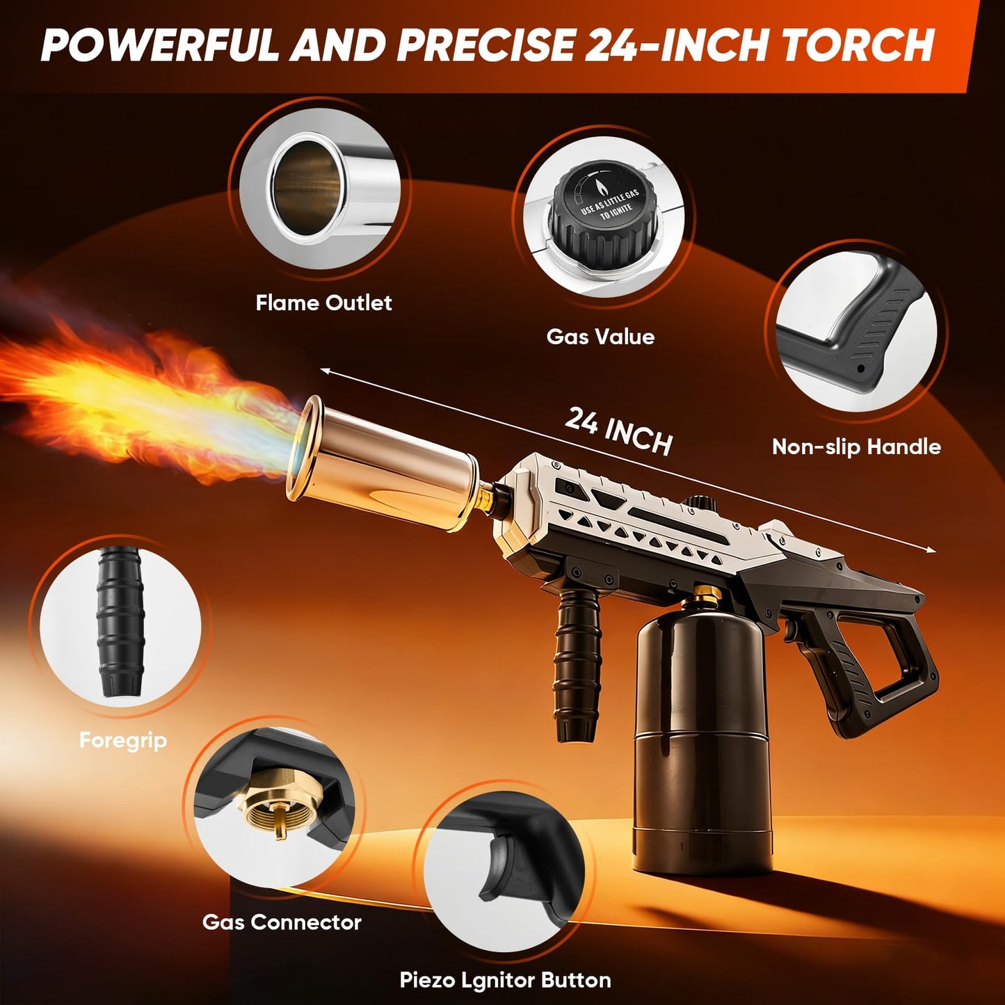 Sakerplus Propane Torch, 3272°F High Power Torch Gun with Adjustable Flame & Safety Lock, Heavy Duty Blow Torch for BBQ, Sous Vide, Steak Searing, Campfire & Charcoal Starter (Tank Not Included)
