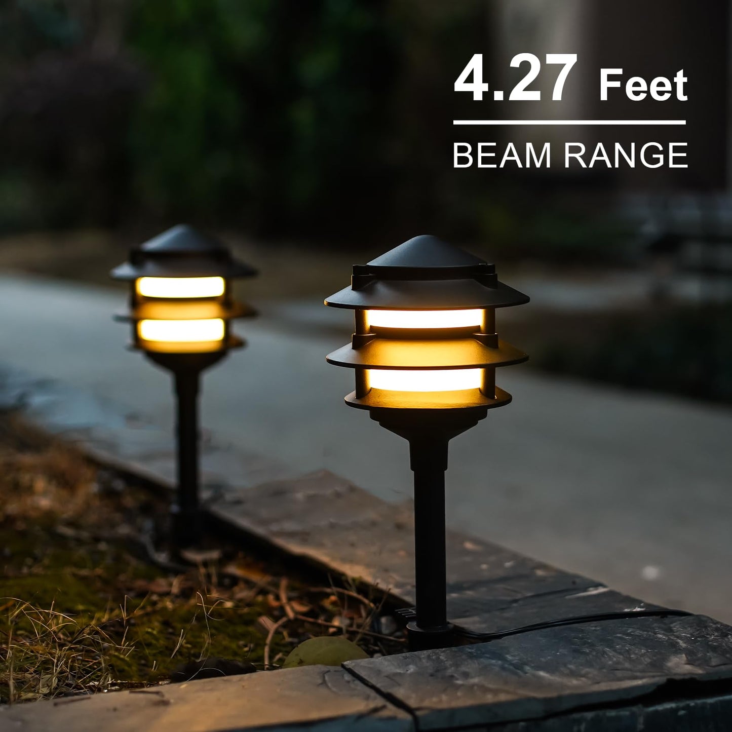 GOODSMANN Landscape Lighting 4PK Pathway Lights Low Voltage 2.2 Watt LED Replaceable Bulbs 12V AC Landscape Lights 30 Lumen Warm White with Metal Stakes