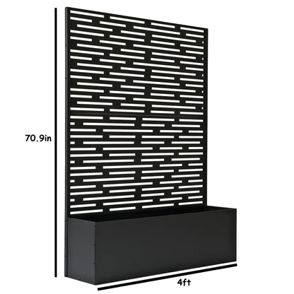 Oakland Living 6 ft. X 4 ft. Black Freestanding Metal Privacy Screen Room Divider with Flower Box