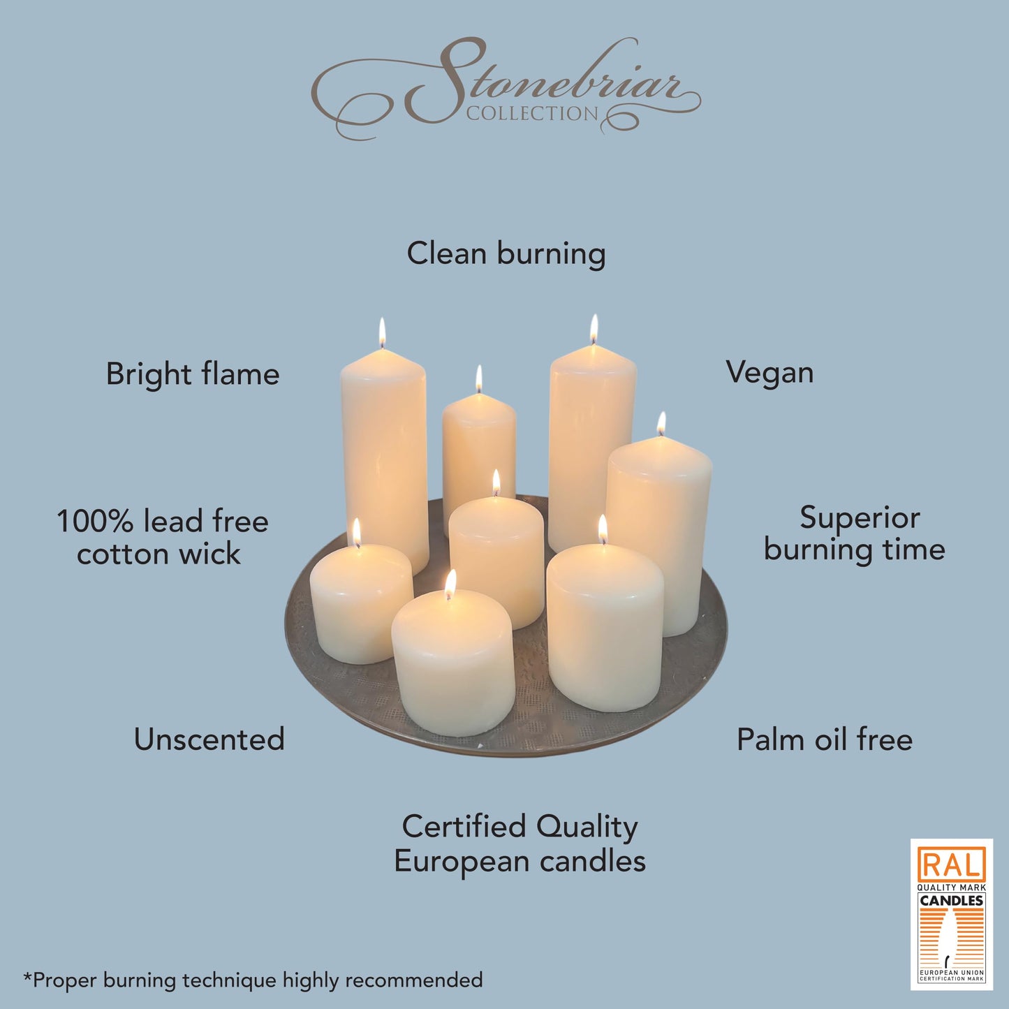 Stonebriar Unscented White Tall Pillar Candles, 18 Hour Burning Candle Pillars, Perfect for Decor, Weddings, Emergencies 3" X 3", 6 count
