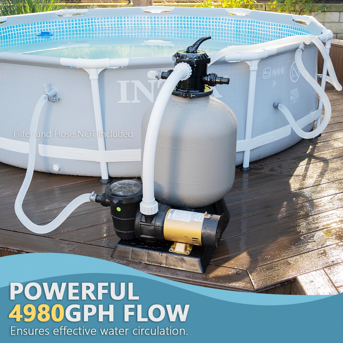 XtremepowerUS 1.5HP Variable 2-Speed Above Ground Swimming Pool Pump High Flow Swimming Pump Strainer with 1.5" Inch Slip On Fitting Adapter For Aboveground Pool