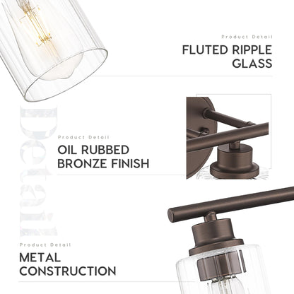 Emliviar 4-Light Vanity Light Fixture, 31 Inch, Fluted Ripple Glass Shade, Oil Rubbed Bronze Finish, Model YE295B