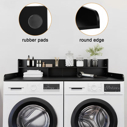 HMAZAE Washer Dryer Countertop with Shelf, 2-Tier Laundry Countertop Over Washer and Dryer, 54" x 27.55" Wooden Table for Folding Clothes for Laundry Room Organization and Storage (Black)