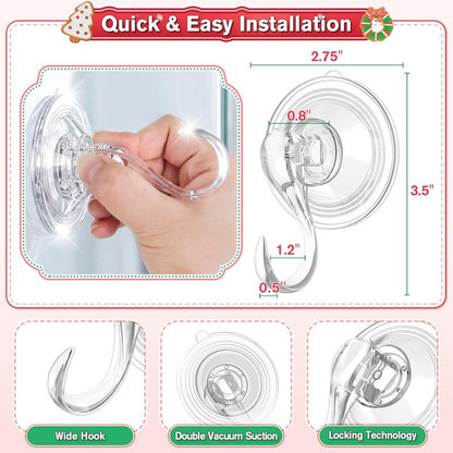 VIS'V Wreath Hanger, Large Suction Cup Wreath Hooks with Wipes, Heavy Duty, 22 LB Capacity, Removable and Reusable, Clear, 6 Pcs