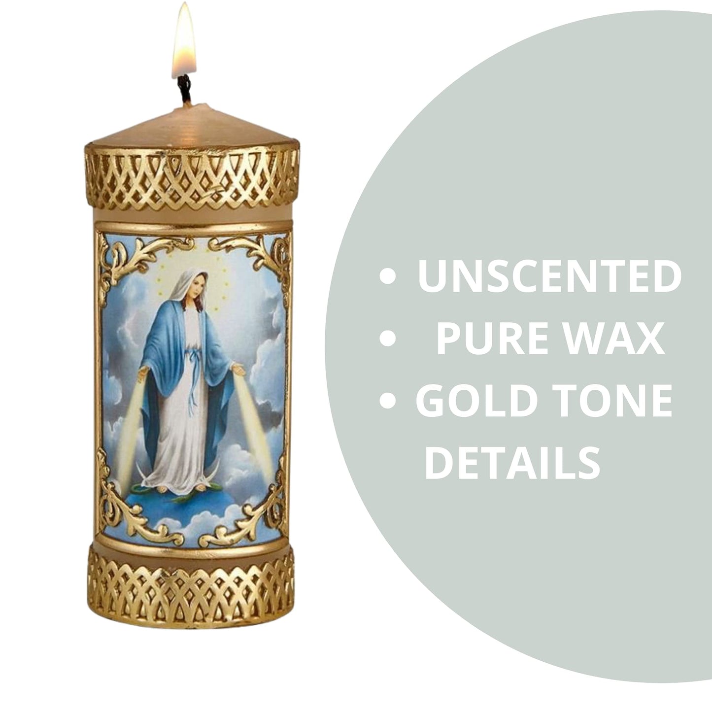 Needzo Hand Crafted Our Lady of Grace Catholic Prayer Candle, Unscented Decorative Candles for Devotional, Religious Gifts for Christian Families, 4.75 Inches