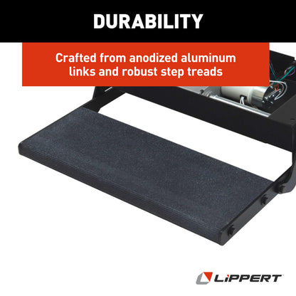 Lippert Components 353542 24" Single Treadlite Power RV Step with Switch and Harness , Black