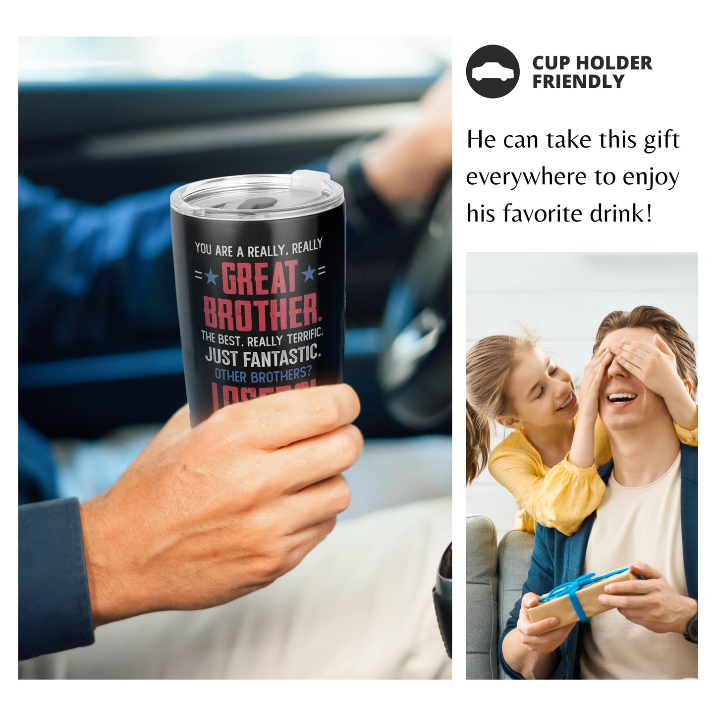 Mocosweeties Gifts for Brother - Birthday, Fathers Day Gift for Brother - Funny Big Brothers Gifts for Men from Bro, Sis - Gift Ideas for Brothers-in-law - 20 Oz Black Stainless Steel Tumbler