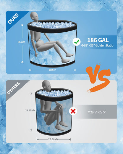 GarveeTech Ice Bath Tub for Athletes, Compatible with Water Chillers, 186 gal Inflatable Cold Plunge Tub with Insulated Lid, Portable Cold Water Therapy Ice Pod for Recovery (Black, 186 gal)