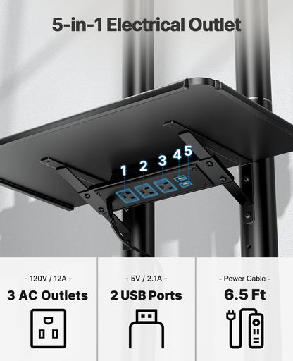 HUANUO Rolling TV Stand with Power Outlet, Mobile TV Cart for 32-85 Inch Flat/Curved TVs, Tilt & Height-Adjustable TV Cart on Wheels Holds 132 lbs, Max VESA 600x400mm HNTVMC01