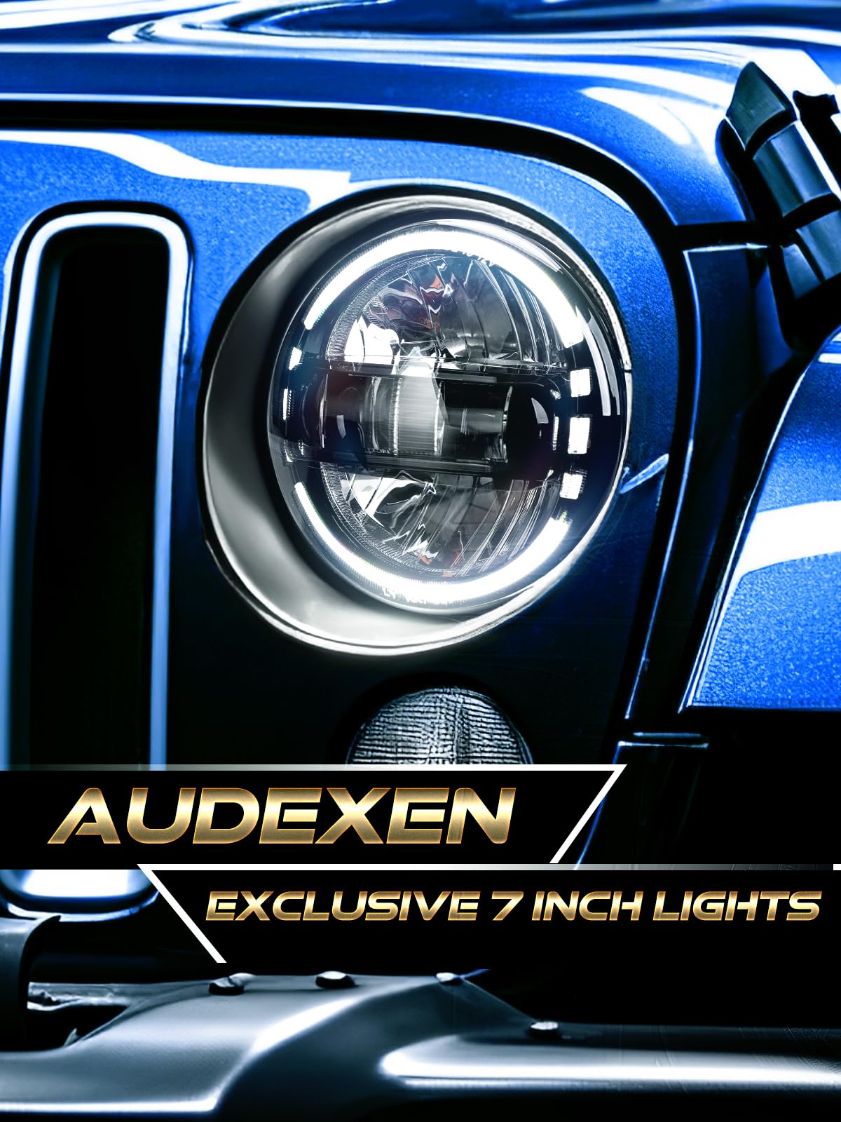 AUDEXEN 7 Inch LED Headlights for Jeep Wrangler JK JKU TJ LJ 1997–2018, 1200% Brighter Round Halo Headlamp, Hi/Lo Beam, Plug & Play Replacement for H6024, DOT Approved, Black