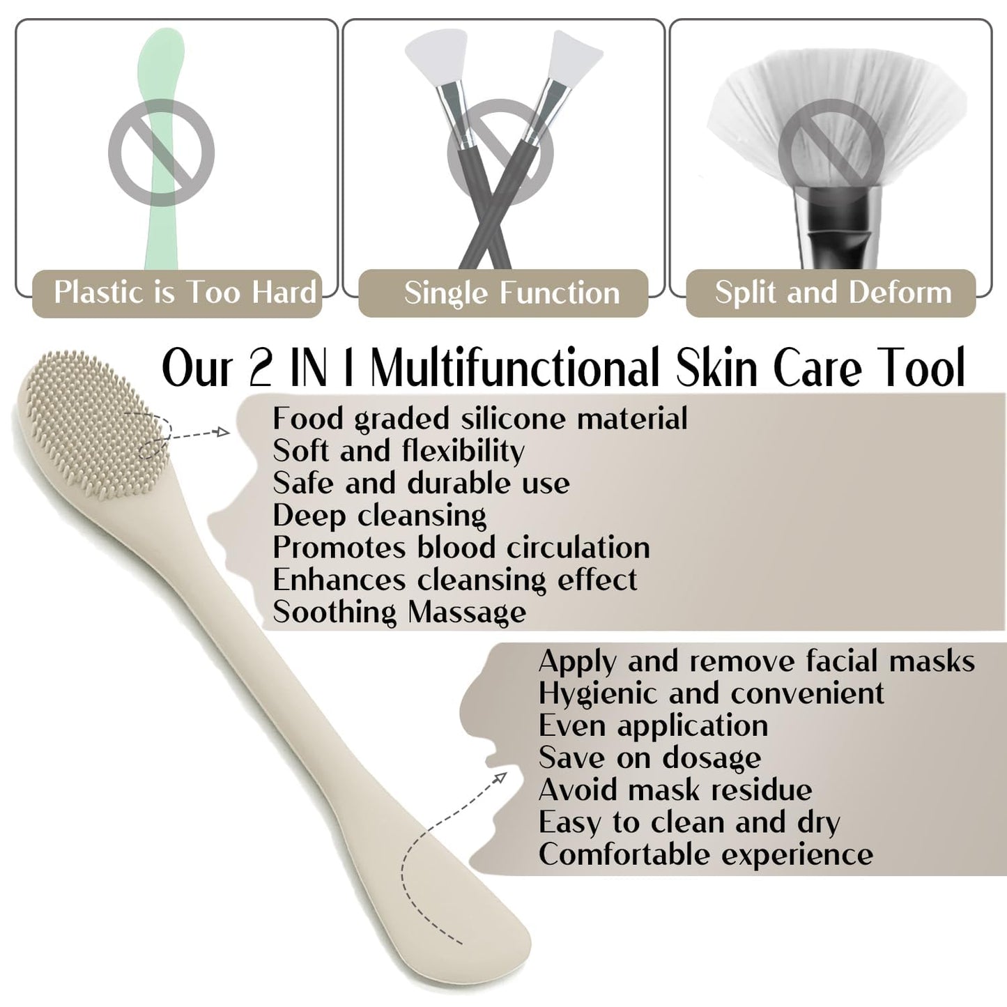 Facial Cleansing Brush, 2 in 1 Silicone Face Mask Brush & Face Scrubber, For Exfoliating, Massaging, Remove Blackheads, Makeup Skincare Removal, Applicator for Mud, Clay, Body Lotion, DIY Mask