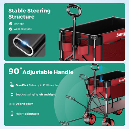 SUNNYFEEL Double Decker Folding Wagon Cart - 500lbs Heavy Duty Collapsible Utility Wagon with All Terrain Big Wheels & Drop Down Tailgate,400L Large Capacity Wagon for Camping,Garden,Sports