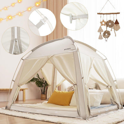 Bed Tents Canopy Bed–Privacy Dream Tent for Cozy Indoor Sleeping, Light-Reducing,and Breathable, with 4 Doors Floor Tent Bed–Available in Twin, Full, and Queen Sizes (Gray, Queen)