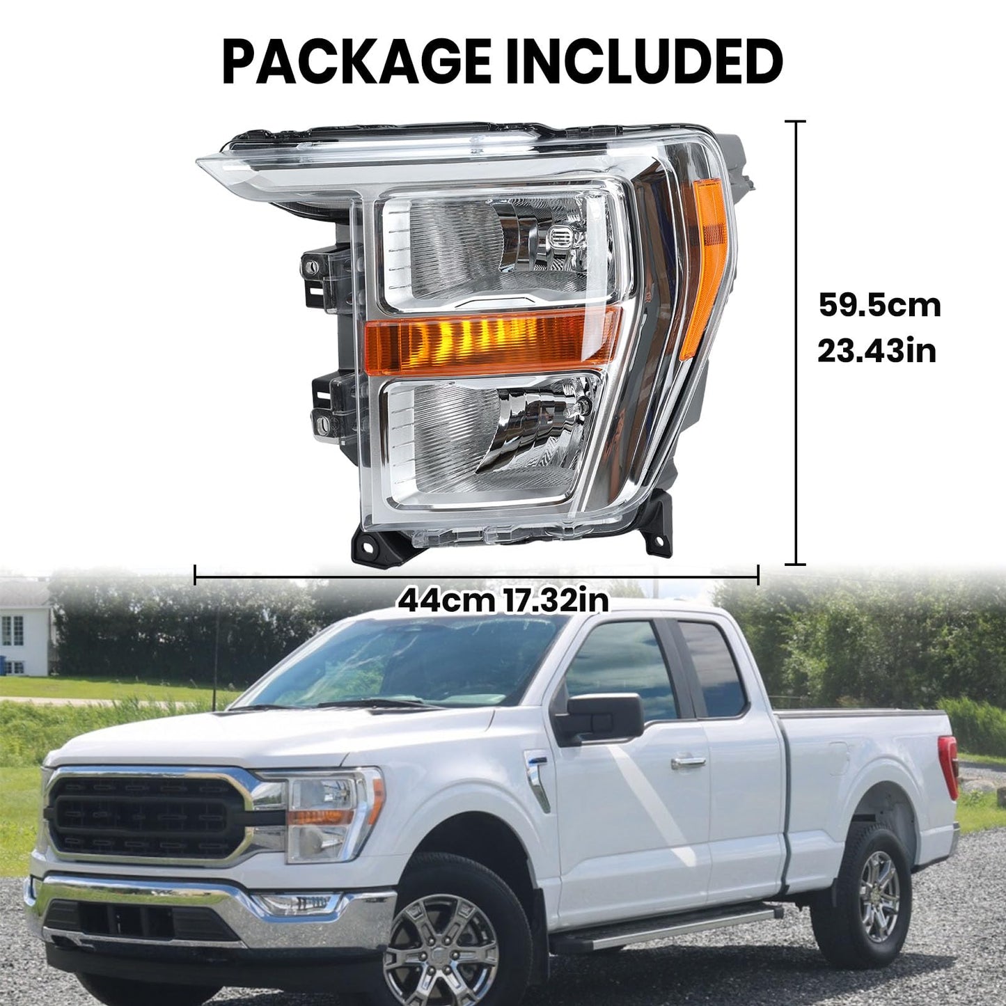 Headlight Compatible with 2021 2022 2023 Ford F150 XL XLT Left Driver Side Part Numbers ML3Z-13008-K FO2503409 Halogen Head Light