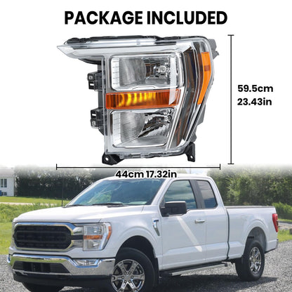 Headlight Compatible with 2021 2022 2023 Ford F150 XL XLT Left Driver Side Part Numbers ML3Z-13008-K FO2503409 Halogen Head Light