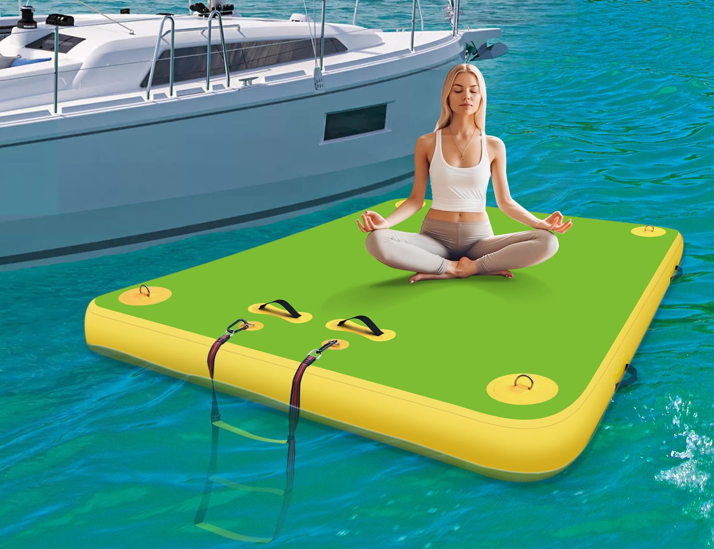 Wauffua Inflatable Floating Dock for Lakes, Thick and Extra Wide Lake Floats for Adults, Non-Slip Air Dock Platform with Portable Carrying Bag, Floating Platform Island for Pool Beach Ocean