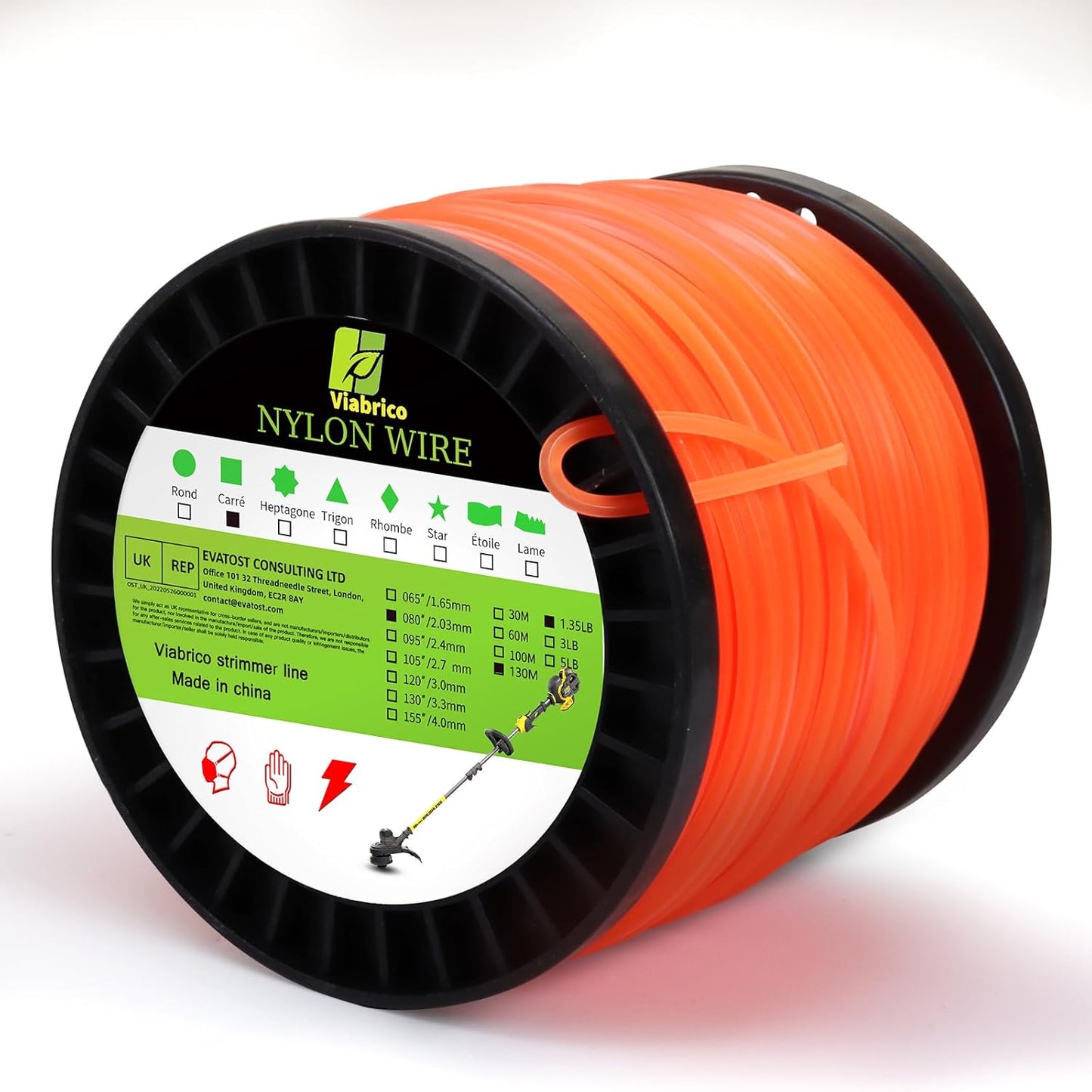VIABRICO 0.080 Inch Weed Wacker String Trimmer Line - Commercial Grade Square Nylon - 425ft Spool