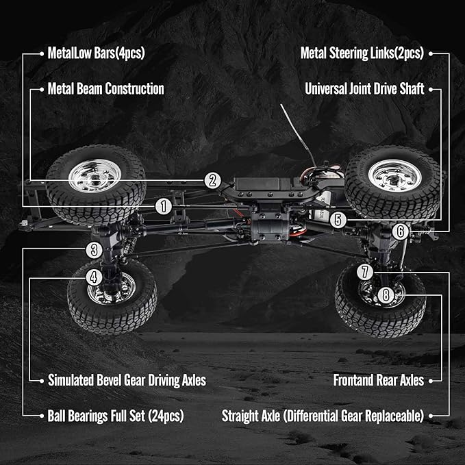 BEEZRC FMS 1/18 RC Crawler FCX18 Chevy K10 RC Truck RTR RC Car Official Licensed Model car 8km/h 4WD 900mAh Hobby RC Cars Remote Control Car with LED Lights Vehicle 4-Ch 2.4GHz Transmitter(Yellow)