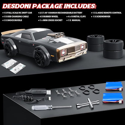 1/16 Fast RC Cars for Adults RC Drift Car 38KM/H High-Speed 4WD Full Proportional Control 6 LED Light Modes 2 Rechargeable Batteries RTR Drifting for Adults Gift for Boys Kids and Girls