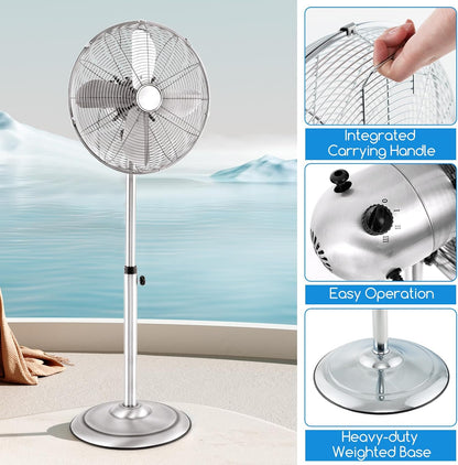 Tangkula 16-Inch Metal Pedestal Fan - Adjustable Height, 3 Speeds & 75° Oscillation for Home & Office