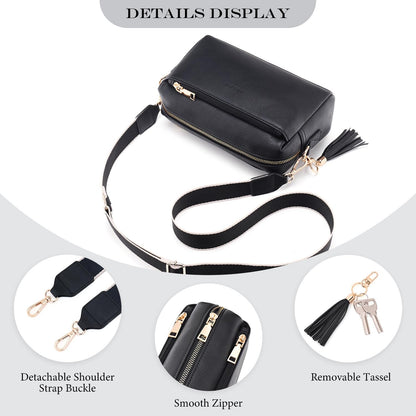 Roulens Triple Zip Small Crossbody Bag for women,Wide Strap Cell Phone Purse Shoulder Handbag Wallet with Credit Card Slots