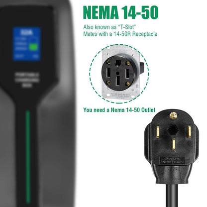 LEFANEV 32 Amp EV Charger Level 2,(NEMA 14-50, 32A/20ft,7.68KW) Portable Electric Vehicle Charging Station for Electric and Hybrid Vehicles