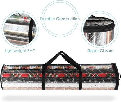 Hearth & Harbor Wrapping Paper Storage Container - Clear Holder for 14 Rolls | Tear-Proof Gift Organizer