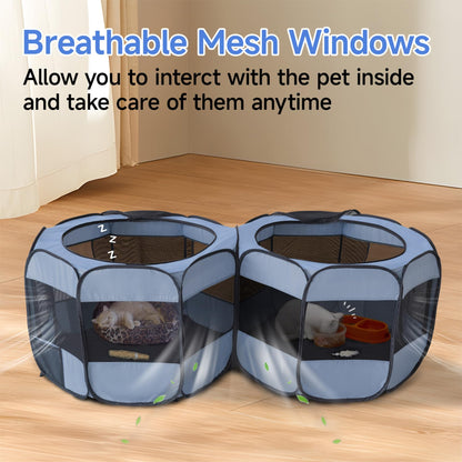 2-in-1 XLarge Pop Up Dog Playpen, Cat Puppy Pet Playpen, Indoor Outdoor Cats Enclosed, Cat Tent Crate Cage Kennel, Portable Playpen for Kitten and Small Animals(No Divider, Unified Space)