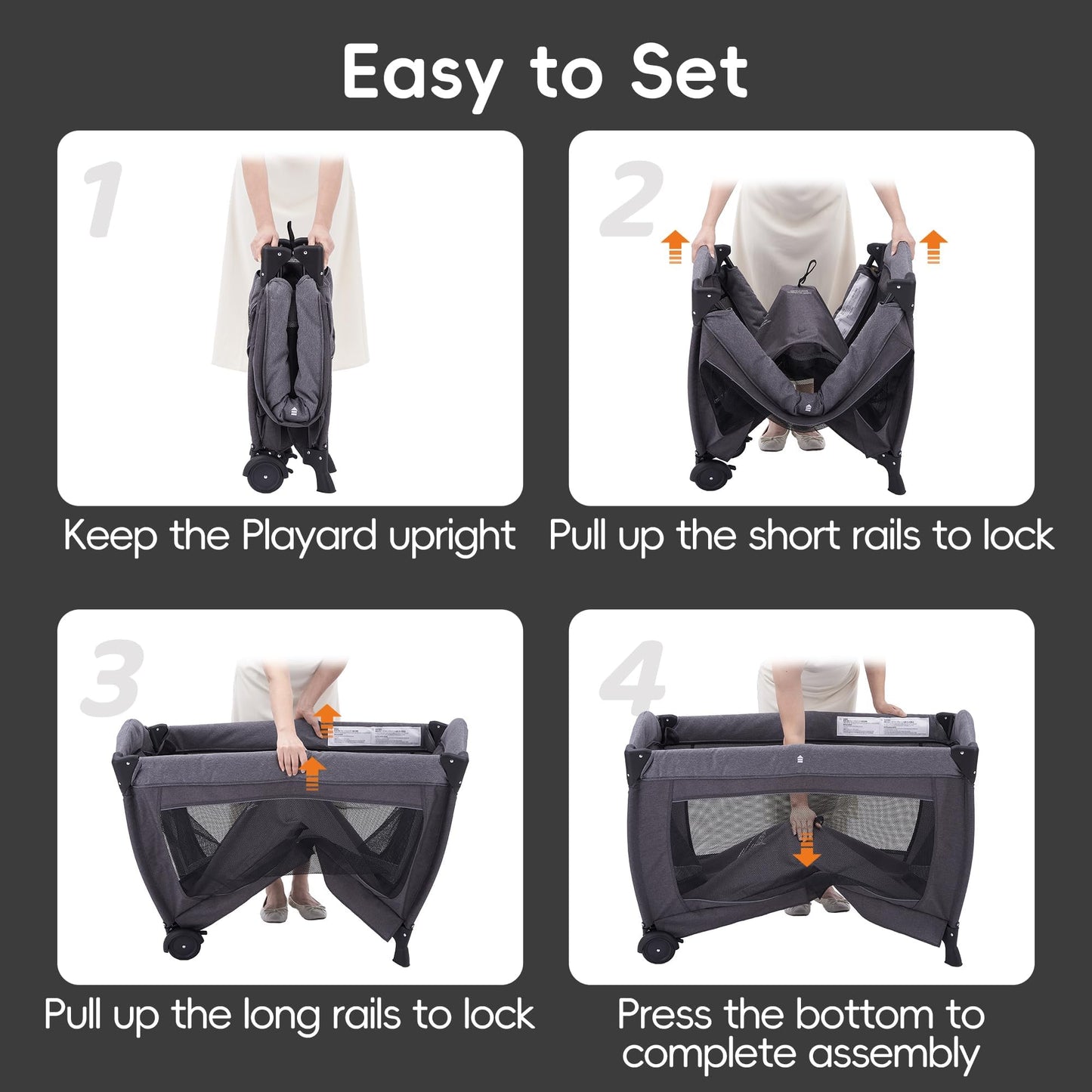 Pamo Babe Pack and Play 4-in-1 Baby Playard with Bassinet & Changing Table, Foldable Portable Playpen with Mattress, Nursery Center for Newborn to Toddler 0-36M-Black