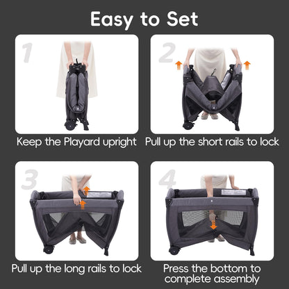 Pamo Babe Pack and Play 4-in-1 Baby Playard with Bassinet & Changing Table, Foldable Portable Playpen with Mattress, Nursery Center for Newborn to Toddler 0-36M-Black