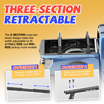 Truck Bed Adjustable Cross Bars for Pickup Trucks, Wide Width Adjustment, No-Drills Needed Installation (Not for Any Bed Cover), 95034D