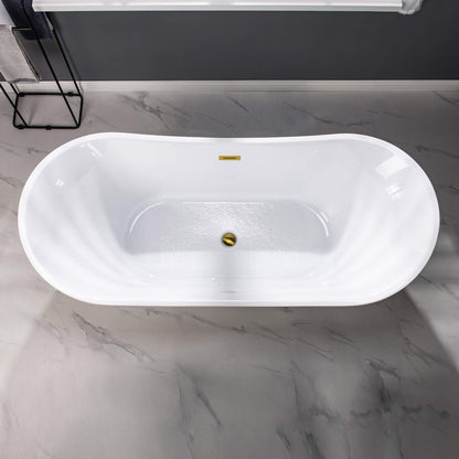 WOODBRIDGE 71"Freestanding White Acylic Soaking Bathtub with Brushed Gold Drain and Overflow,BTA1517 -BG-Drain &O