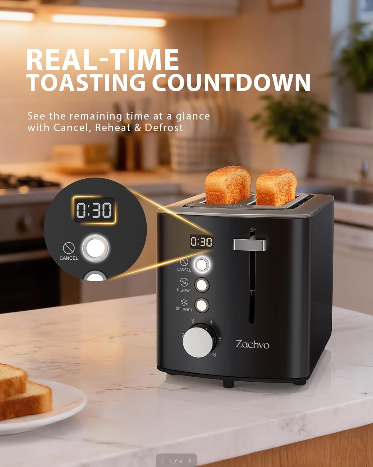 Skiennix 2-Slice Toaster - Wide Slots for Bread & Bagels, Stainless Steel with Digital Countdown, Black