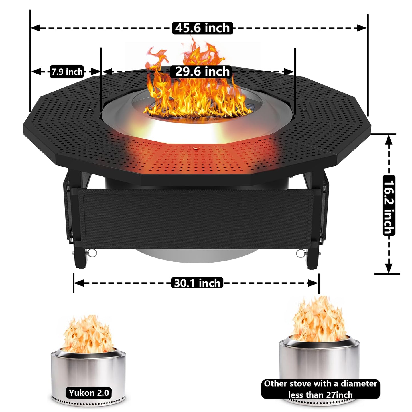 Hupsjer Fire Pit Surround Tabletop Use for Solo Stove Bonfire Ranger Yukon 2.0, with Coated Steel and UV-Resistant Outdoor Fabric, Adjustable Tabletop for Solo Stove Bonfire Accessories, Thick Metal