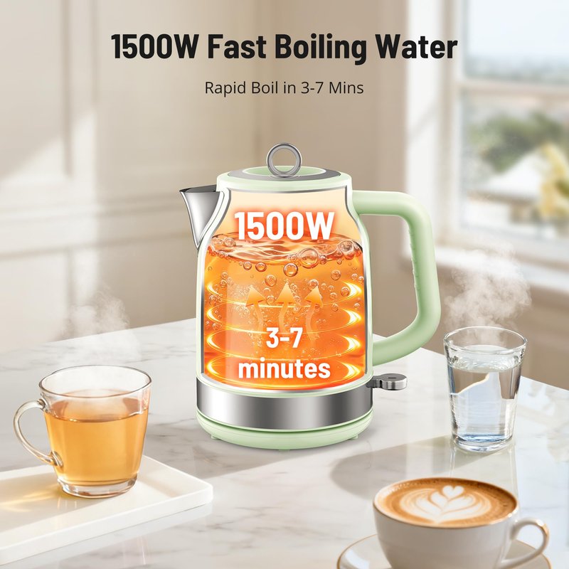 Retro Electric Kettle, PARIS RHÔNE 1.7L Hot Tea Kettle with Thermometer, 1500W Fast Heating, Cordless Design, LED Indicator, Auto Shut-Off & Boil Dry Protection