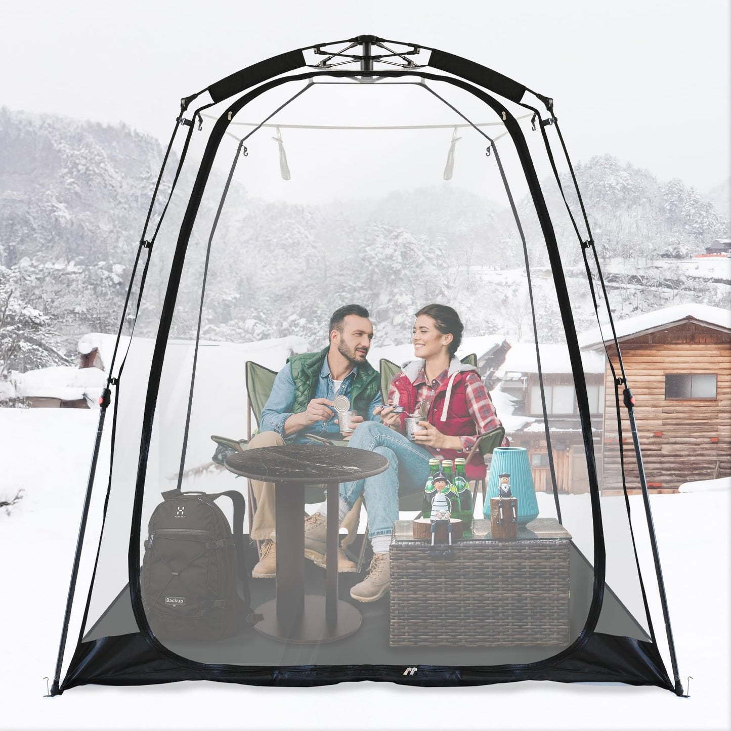 Weather Proof Pod Screen House Pop Up Bubble Tent, Portable Igloo for Camping Outdoor Gazebo Weatherproof Cold Protection Tiny Homes, Black (6x6FT)